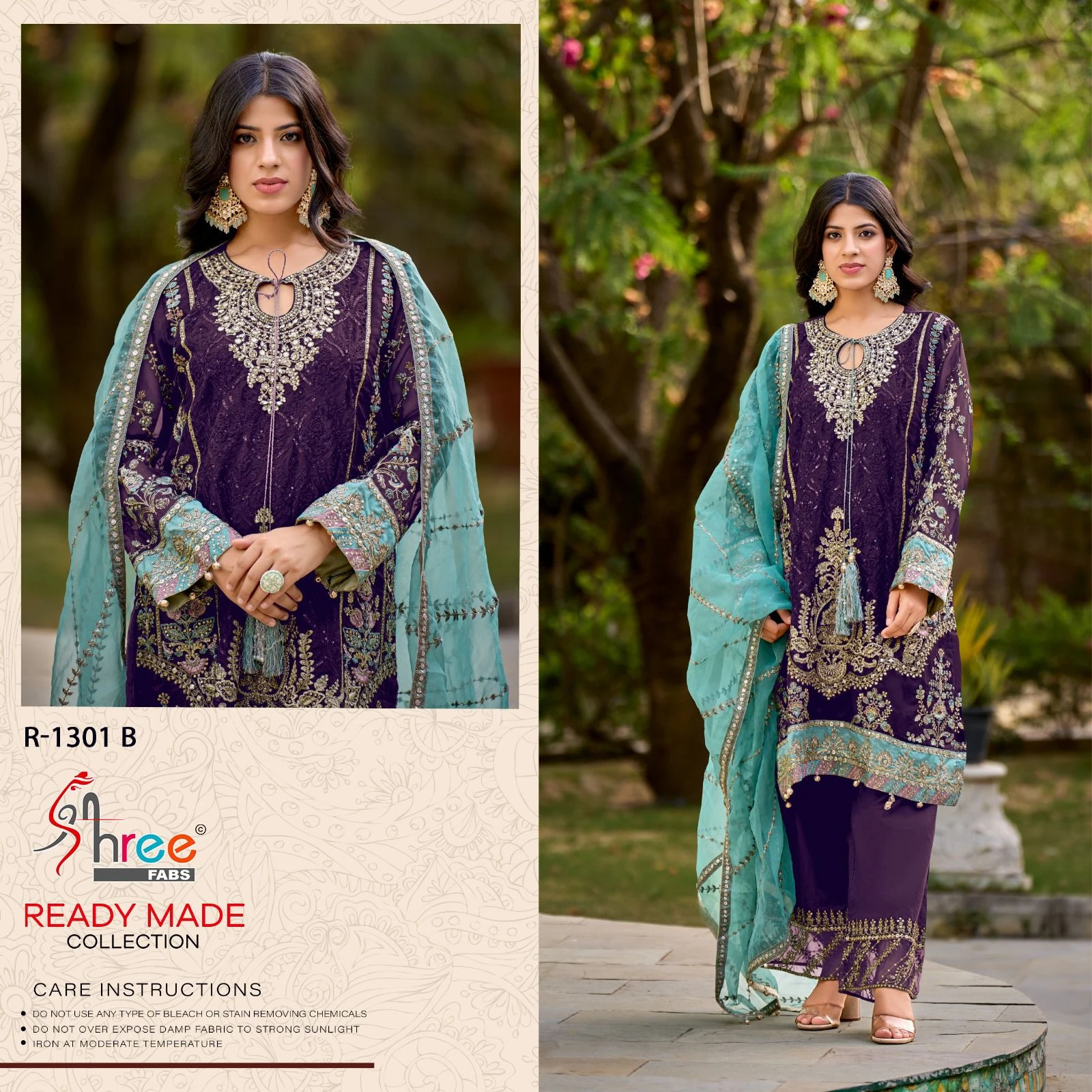 Shree Fabs 1301 Organza Wholesale Pakistani Readymade Salwar Suit Catalog — Wholesale Pakistani Suits, Shree Fabs wholesale from Surat — view 3